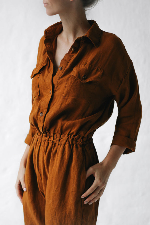 Linen Playsuit - Mustard