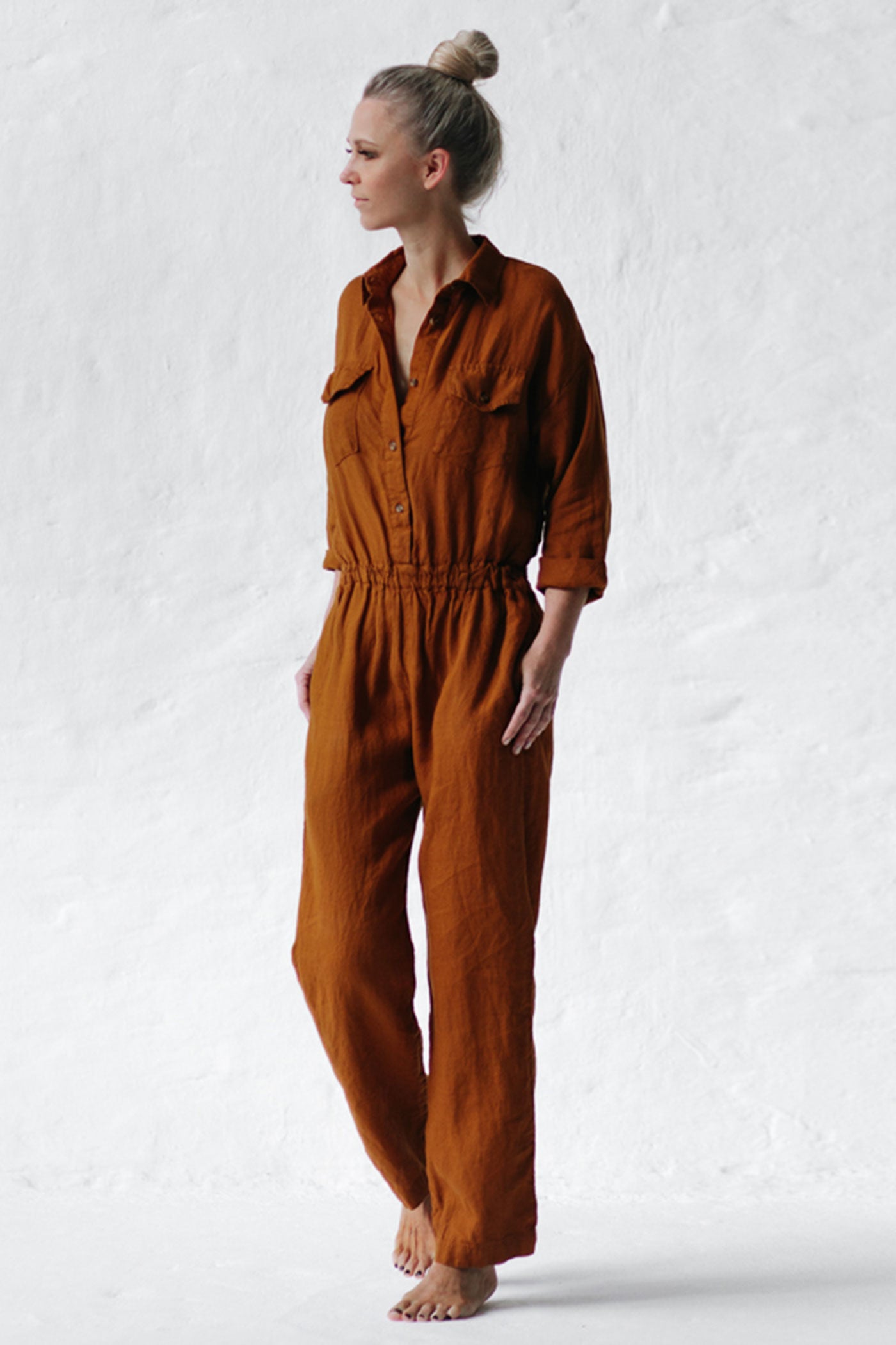 Mustard linen jumpsuit outlet