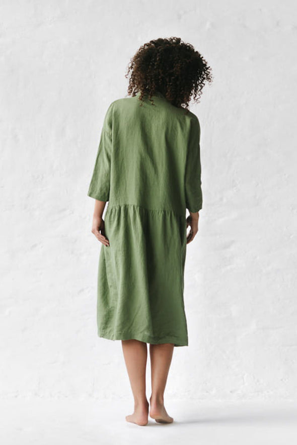 Oversized Linen Dress - Olive