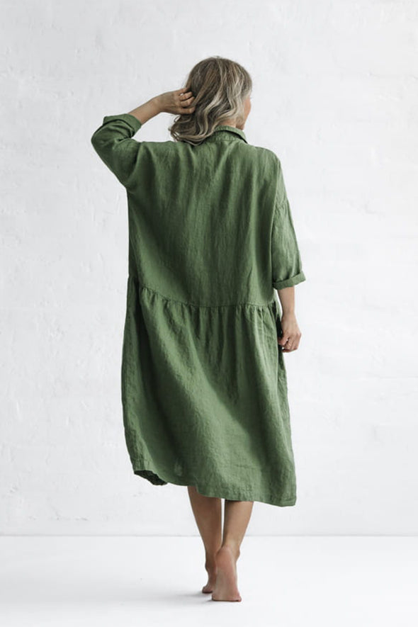Oversized Linen Dress - Olive