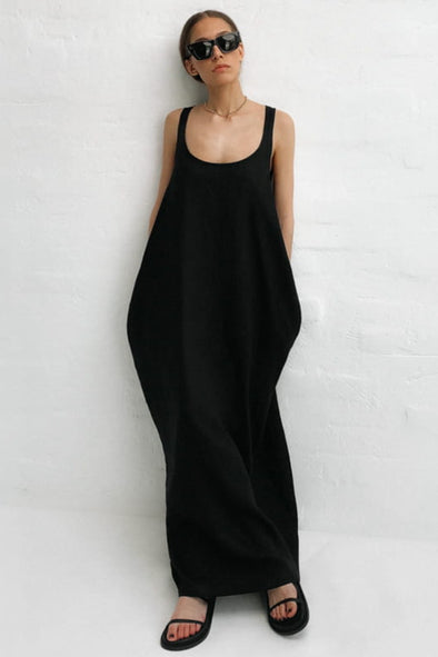 Oya Linen Dress - Black
