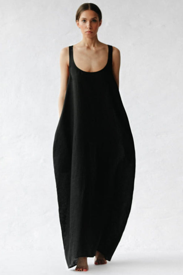 Oya Linen Dress - Black