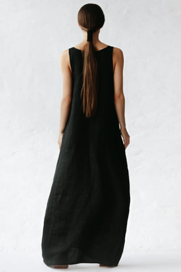 Oya Linen Dress - Black