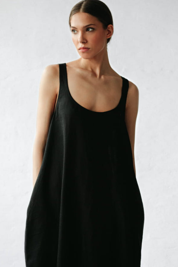 Oya Linen Dress - Black