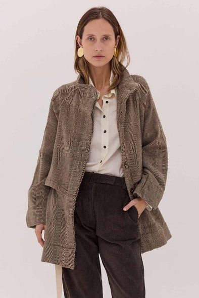 The Herringbone Pea Coat - 100% Hand Loomed Wool