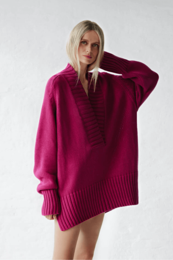 V-Neck Sweater - Fuschia