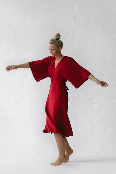 Yuko Linen Dress - Red