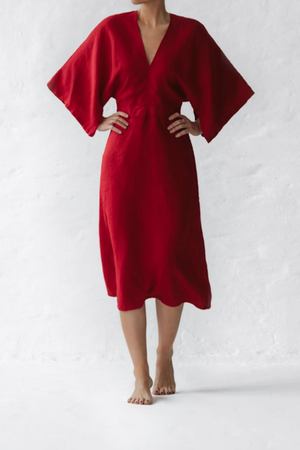 Yuko Linen Dress - Red