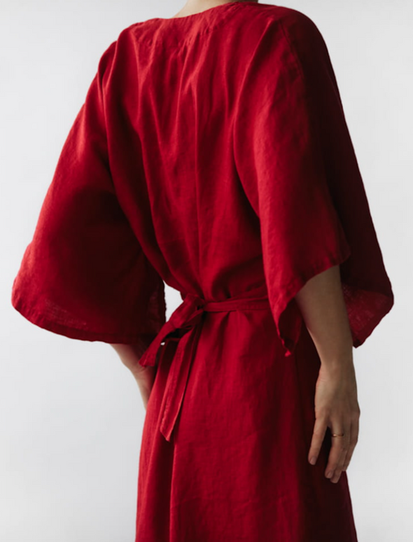 Yuko Linen Dress - Red