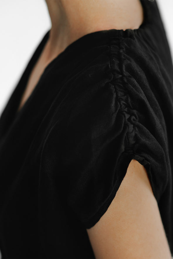 Column Linen Dress - Black