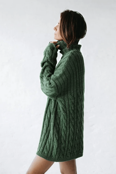 Cable Knit Turtleneck Sweater - Green