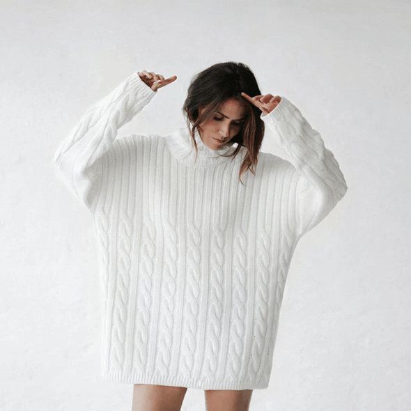 Cable Knit Turtleneck Sweater - Ivory