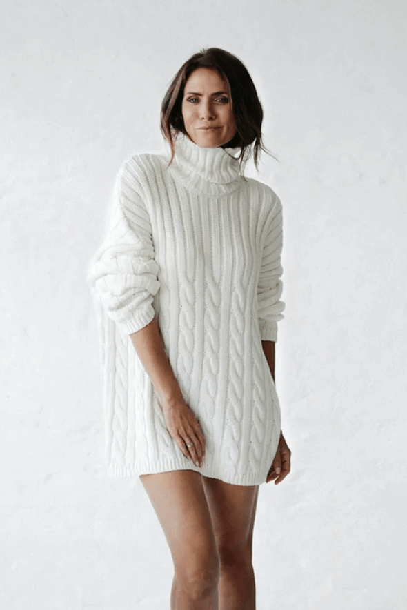 Cable Knit Turtleneck Sweater - Ivory