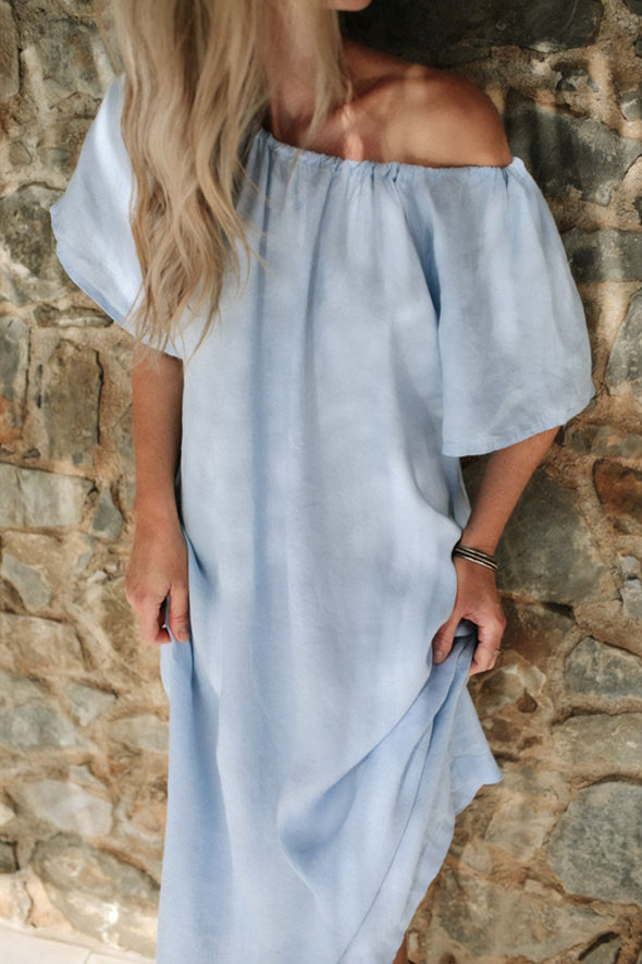 Boho Linen Dress - Light Blue
