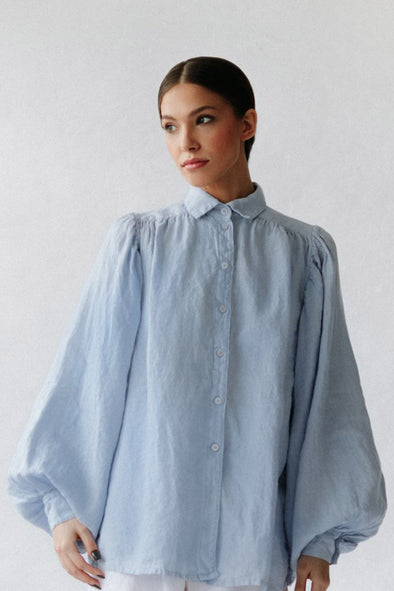 Boho Lea Linen Shirt - Blue