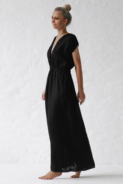 Column Linen Dress - Black