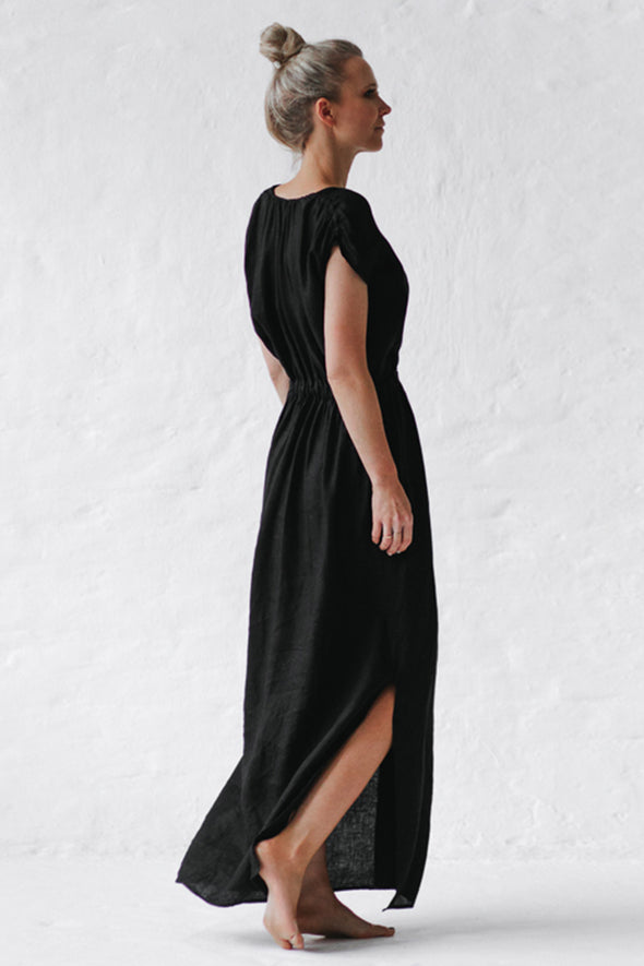 Column Linen Dress - Black