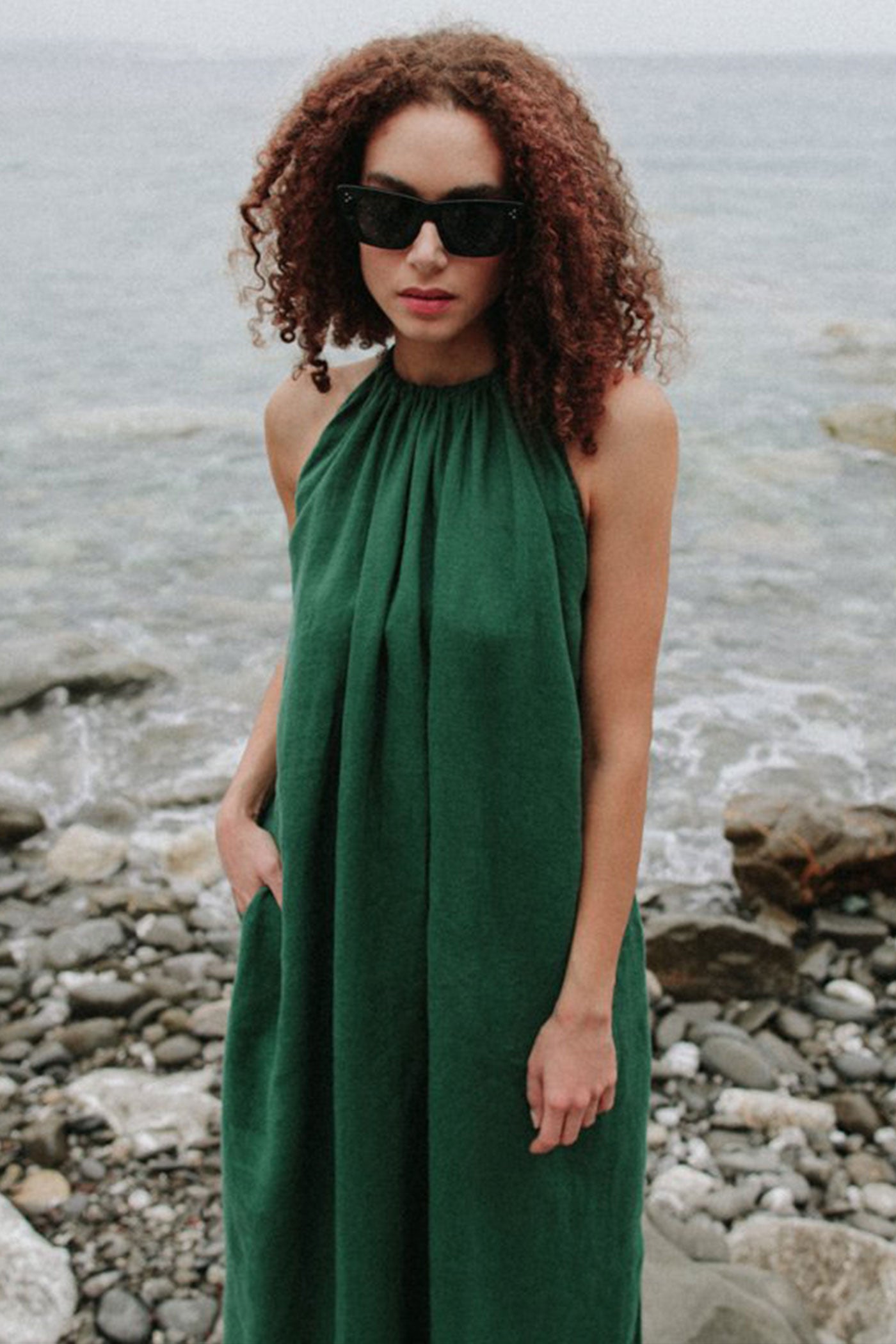Seaside Tones - Izumi Linen Dress Green Seaside Tones - Izumi Linen Dress Green
