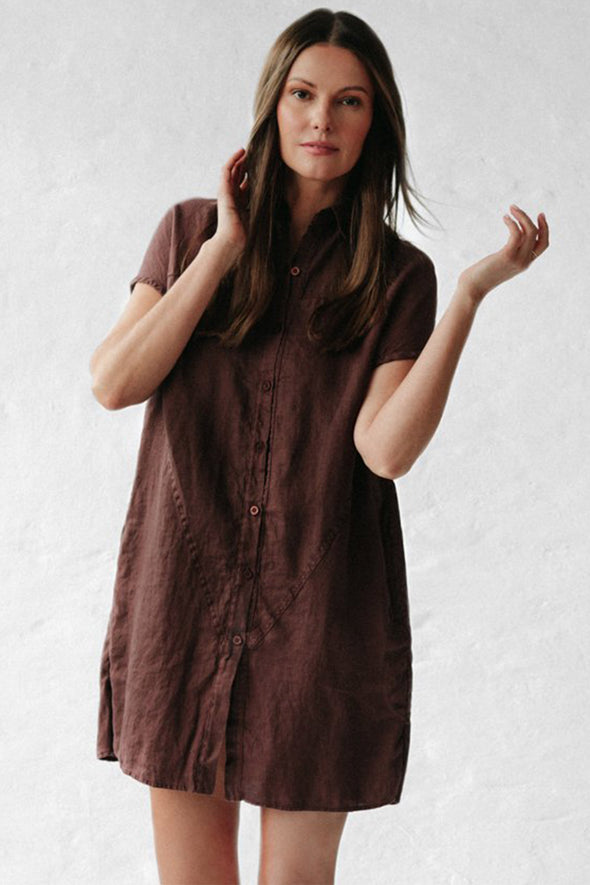 Jovi Linen Dress - Chocolate Brown