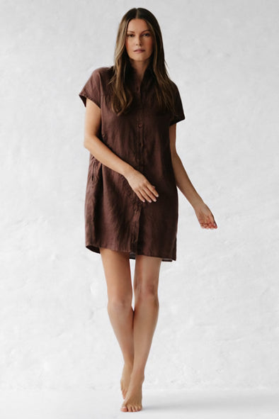 Jovi Linen Dress - Chocolate Brown