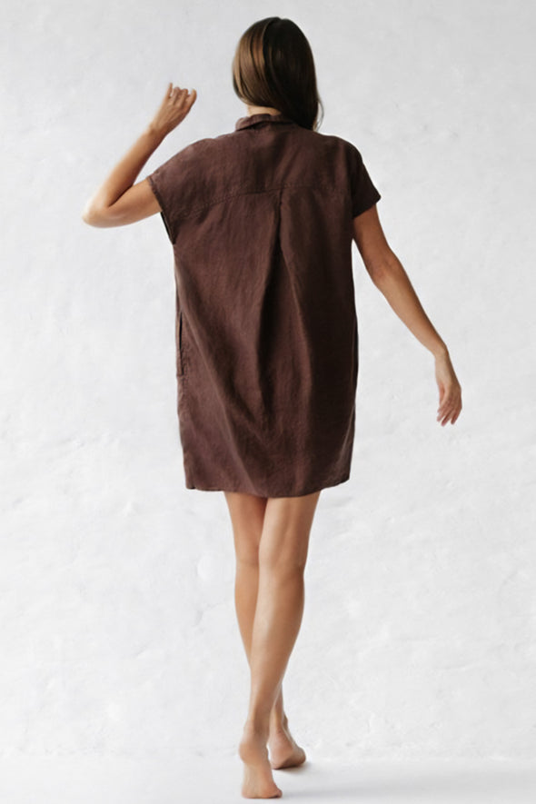 Jovi Linen Dress - Chocolate Brown