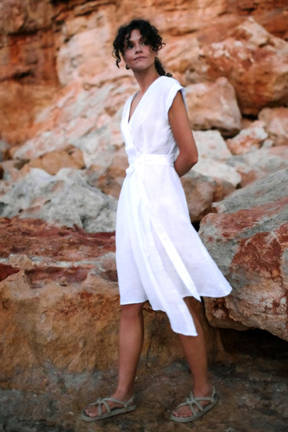 Ayu Linen Dress - White