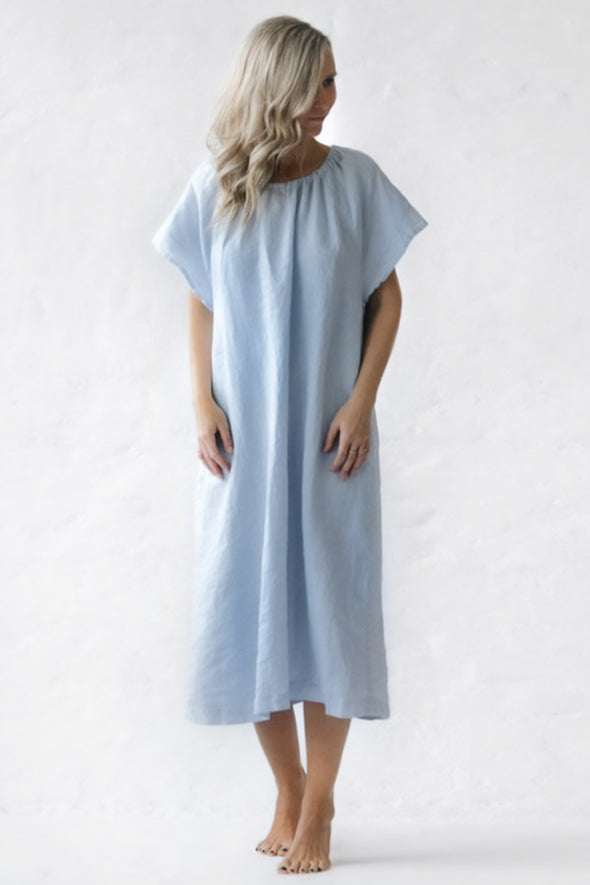 Boho Linen Dress - Light Blue