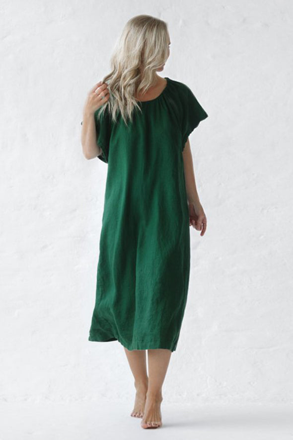 Boho Linen Dress - Green