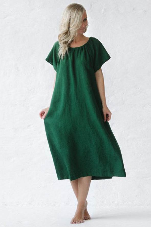Boho Linen Dress - Green