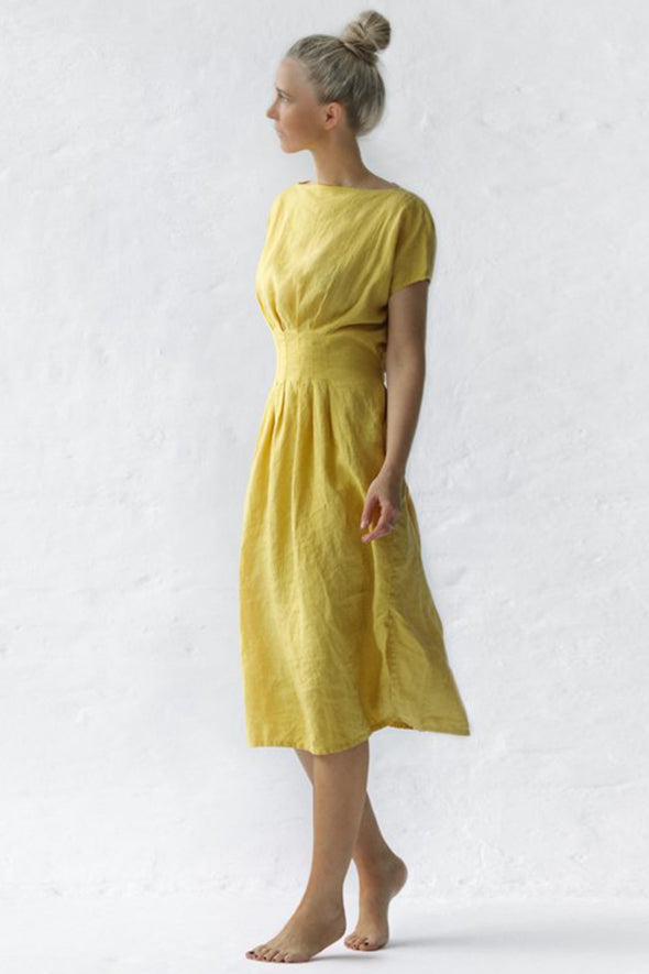 Elma Linen Dress - Yellow