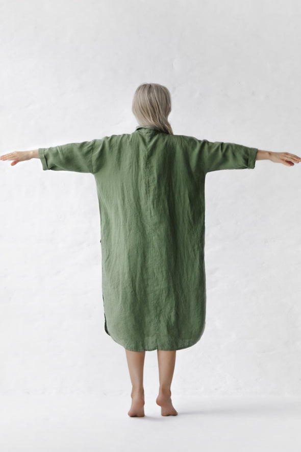 Shirt Dress with Pockets - Olive