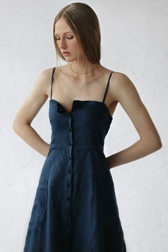 Naito Linen Dress - Navy