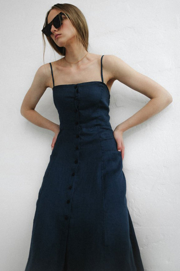 Naito Linen Dress - Navy