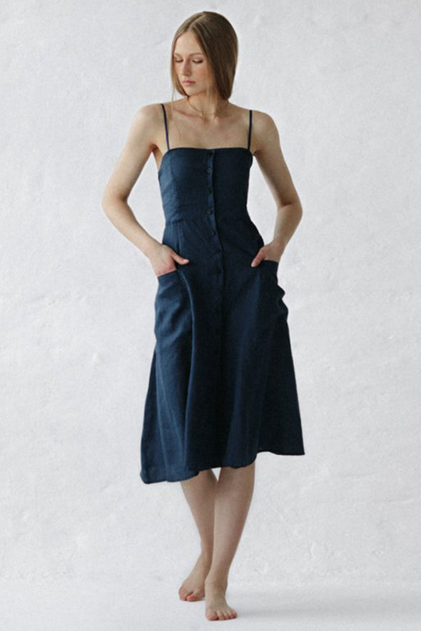 Naito Linen Dress - Navy