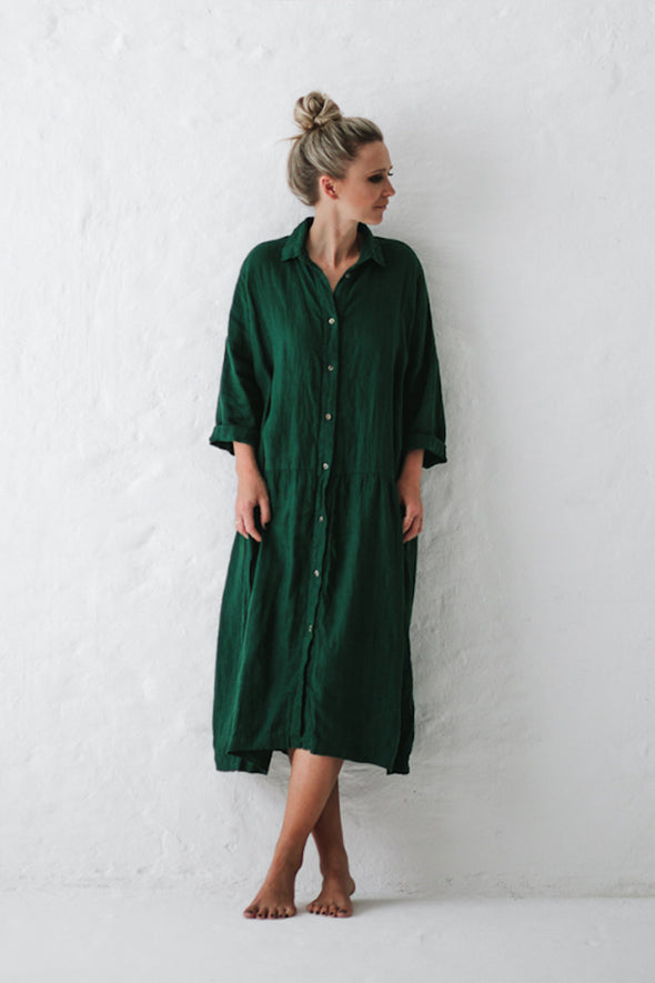 Oversized Linen Dress - Green