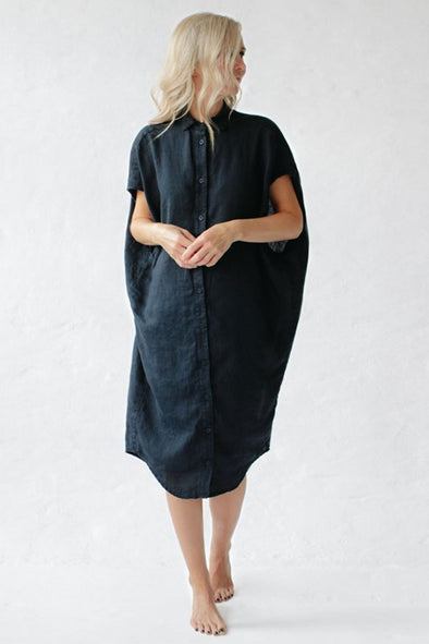 Rei Linen Dress - Navy