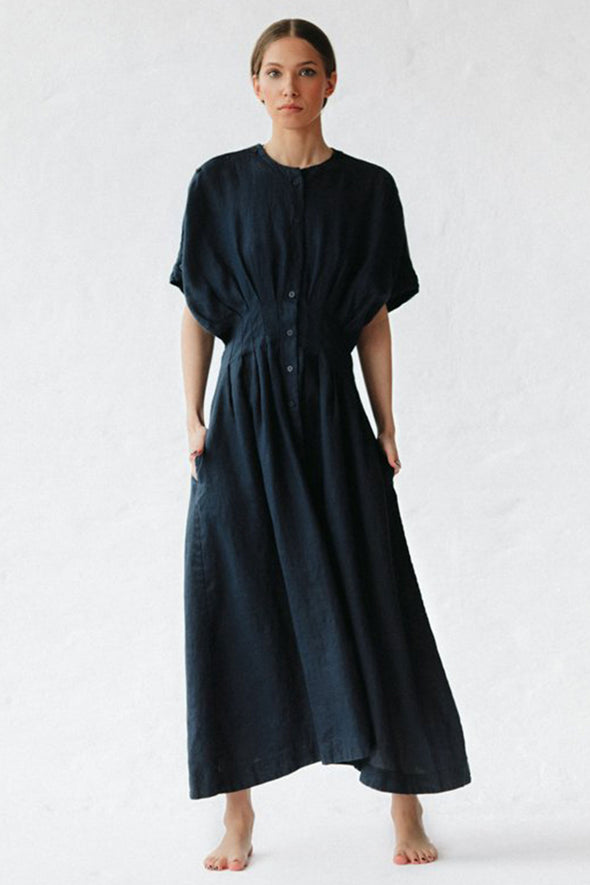Salvia Linen Dress - Navy