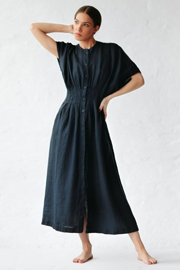 Salvia Linen Dress - Navy