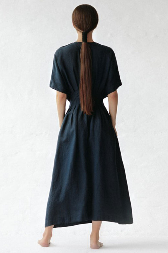 Salvia Linen Dress - Navy