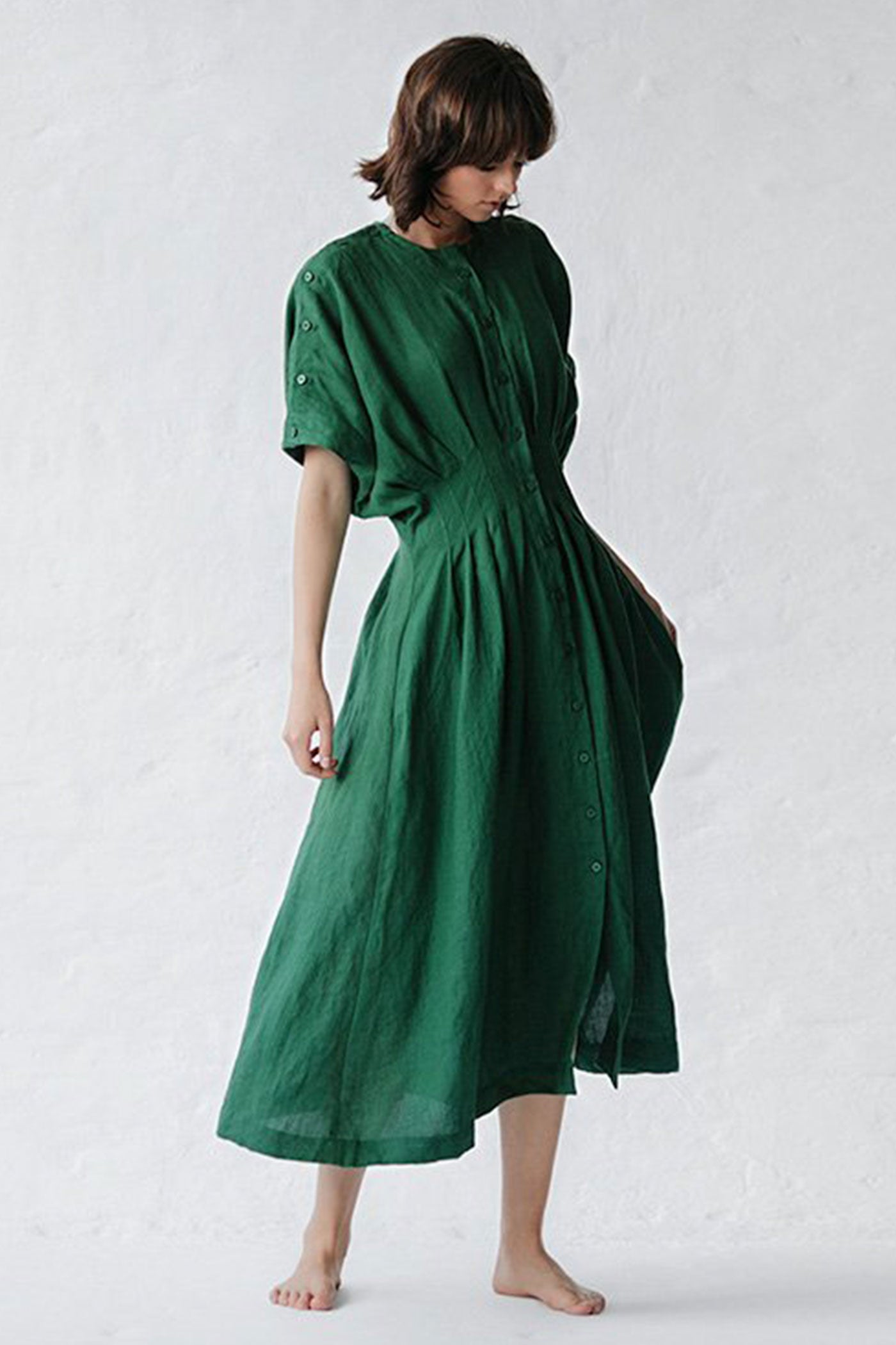 Seaside Tones - Salvia Linen Dress Green S/M Seaside Tones - Salvia Linen Dress Green S/M
