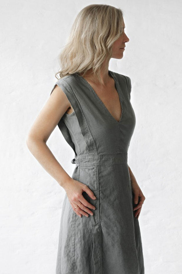 Star Linen Dress - Grey