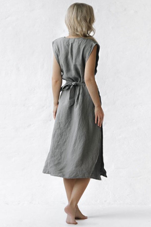 Star Linen Dress - Grey