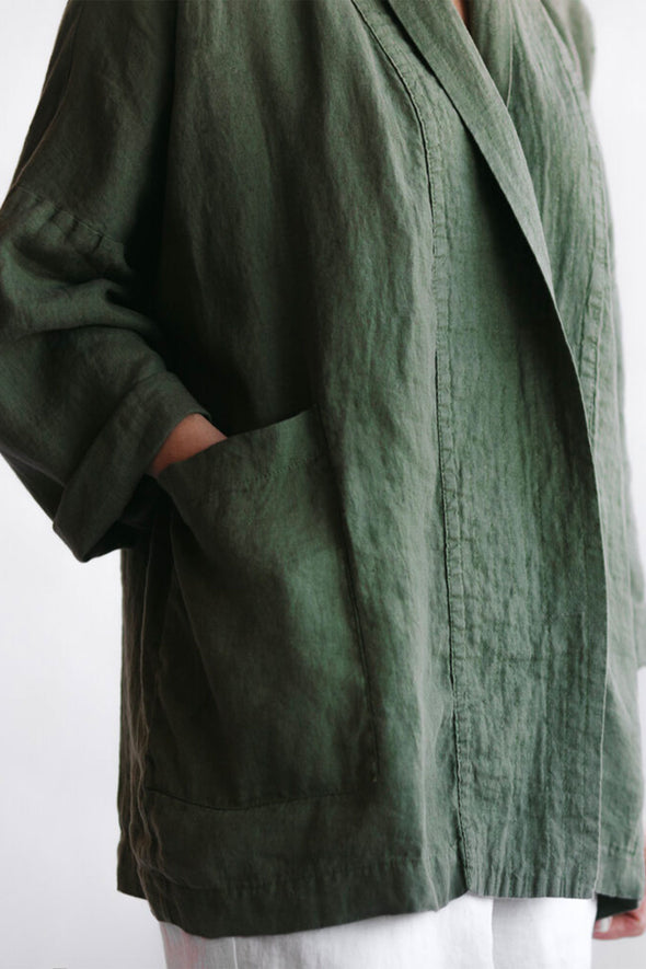Kimono Jacket with Pockets - Khaki Green