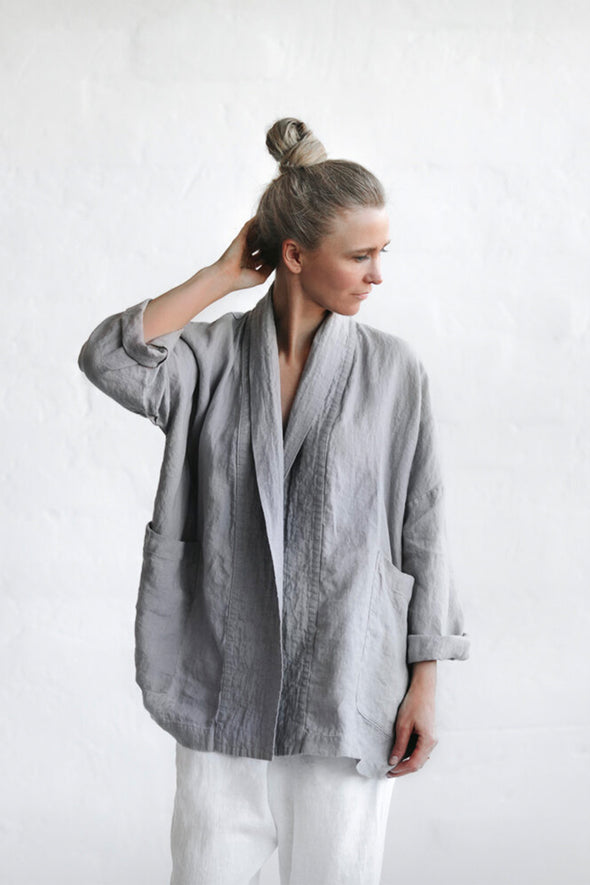 Kimono Jacket with Pockets - Light Grey