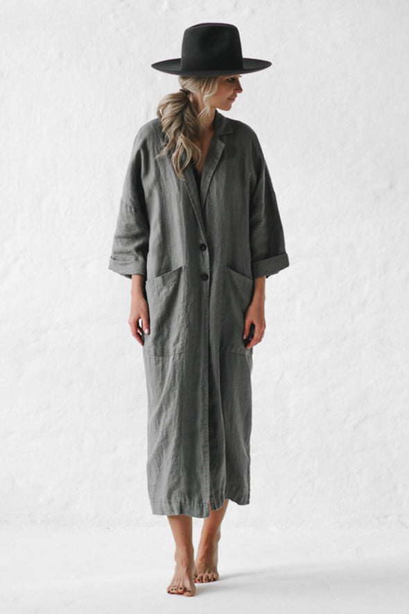Kimono Linen Coat - Grey