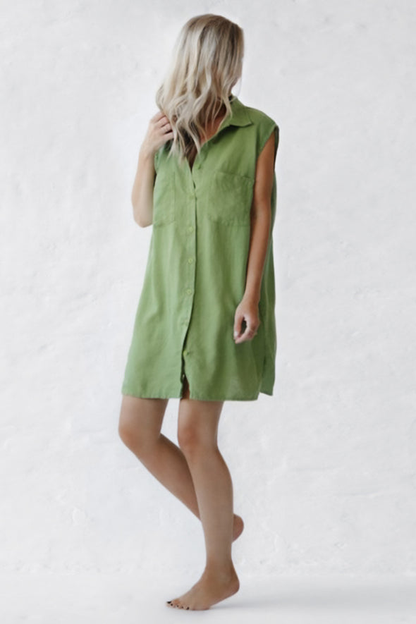 Sleeveless Linen Shirt - Pea Green