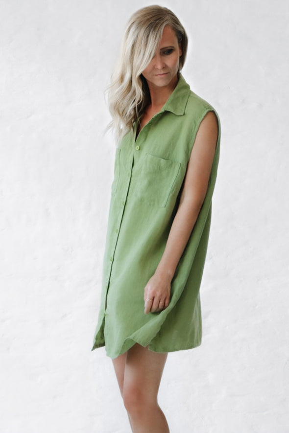 Sleeveless Linen Shirt - Pea Green