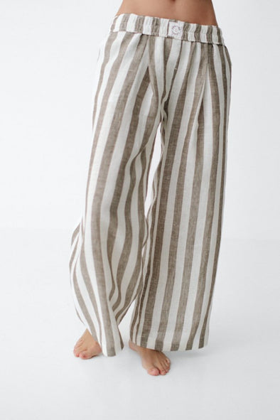 Palazzo Linen Pants - Brown Stripe