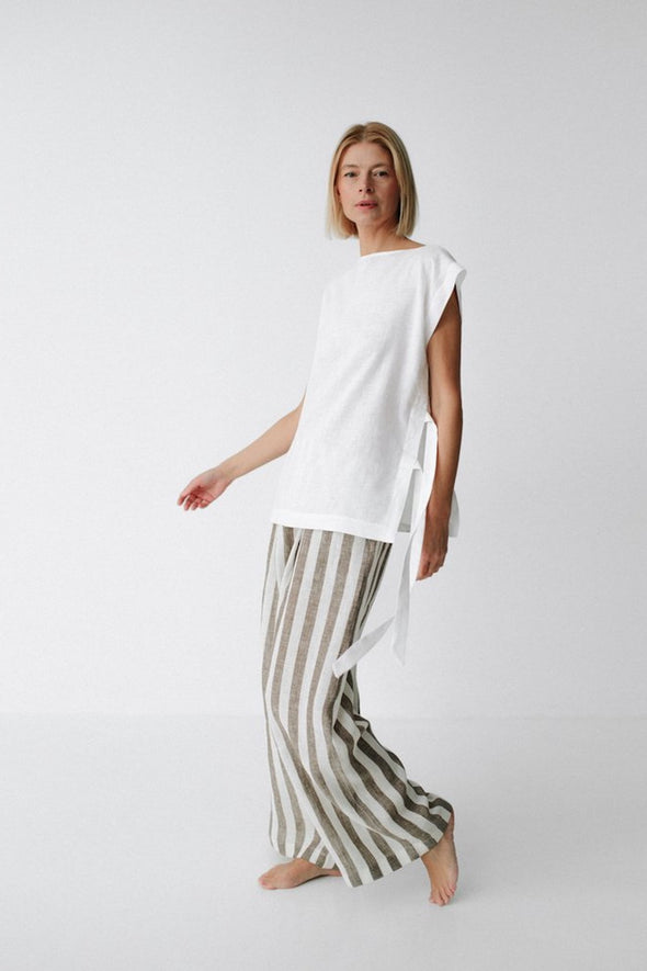 Palazzo Linen Pants - Brown Stripe