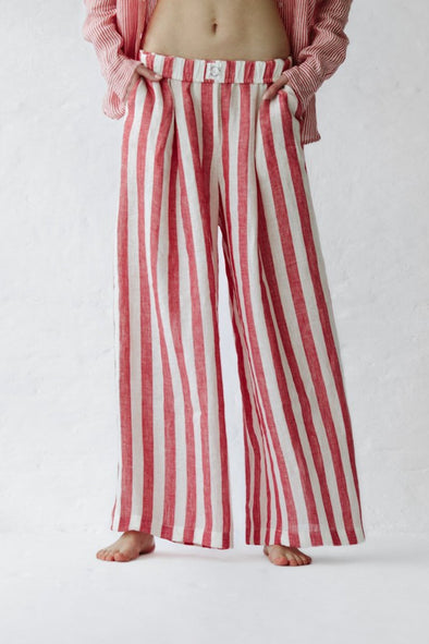 Palazzo Linen Pants - Red Stripe